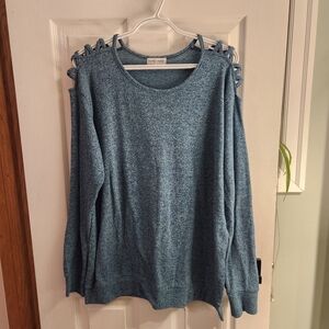 Love Tree Blue Cutout Shoulder Sweater